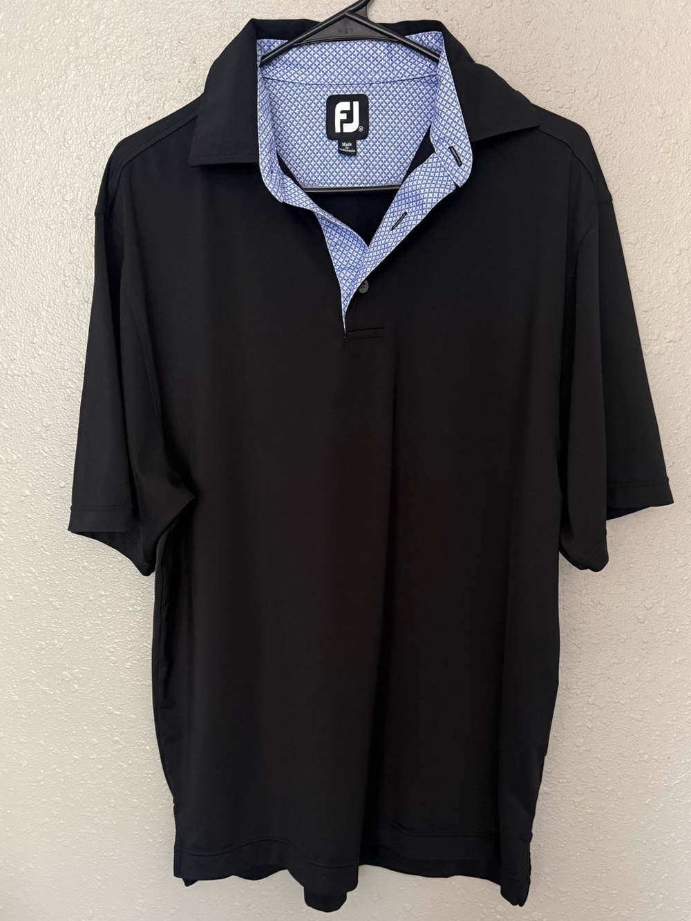 FootJoy Black Polo with Light Blue Patterned Contrast Collar